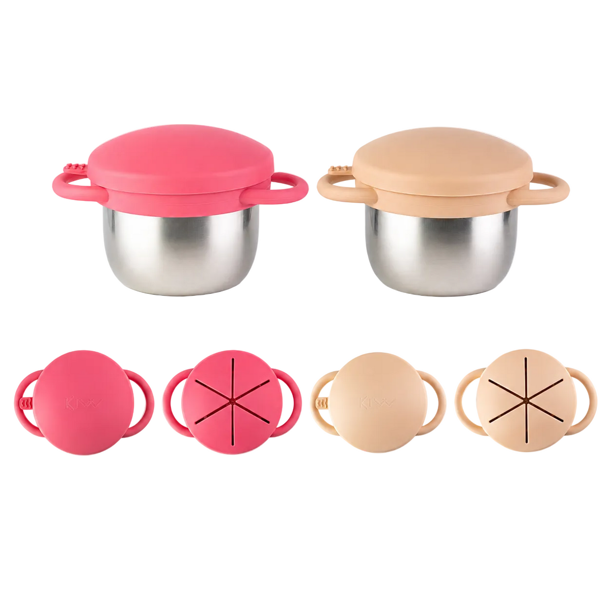 Kit de Potes Infantis Kivv rosa e bege — duas opções de tampa