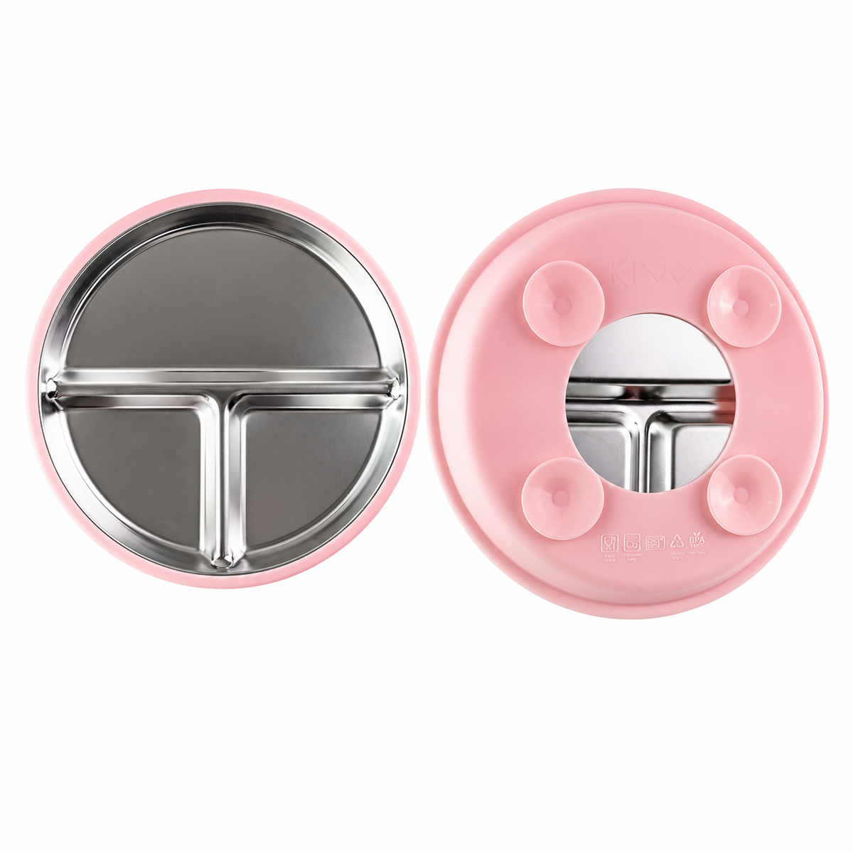 Prato Infantil Kivv rosa — frente e verso

