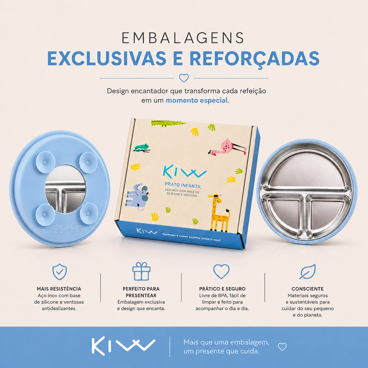 Prato Infantil Kivv azul — embalagem exclusiva